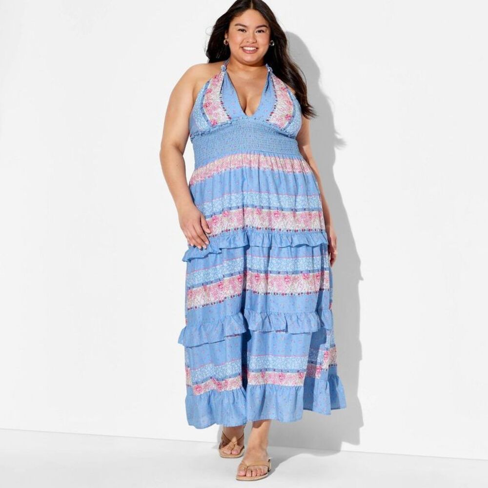 Women's Tiered Ruffle Maxi Dress - Wild Fable Blue Floral 3X